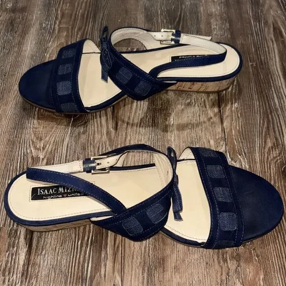 Isaac Mizrahi Navy Blue Women's Sandals / Flats adjustable straps & bows. - Picture 3 of 9